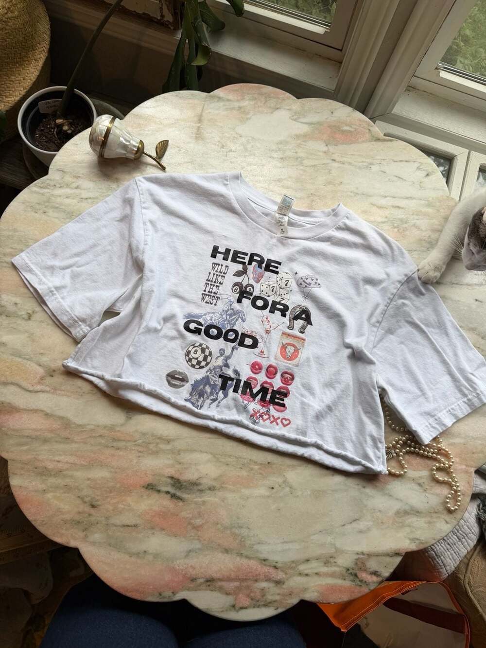 Lane Seven Graphic Cropped T-Shirt 'Here For A Good Time'